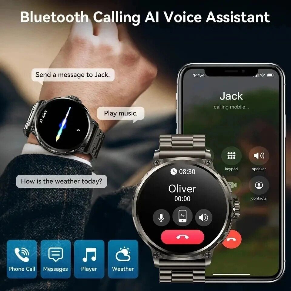 1.85" Ultra HD Smartwatch GPS Bluetooth Call Health Monitoring Watch Gym Gift