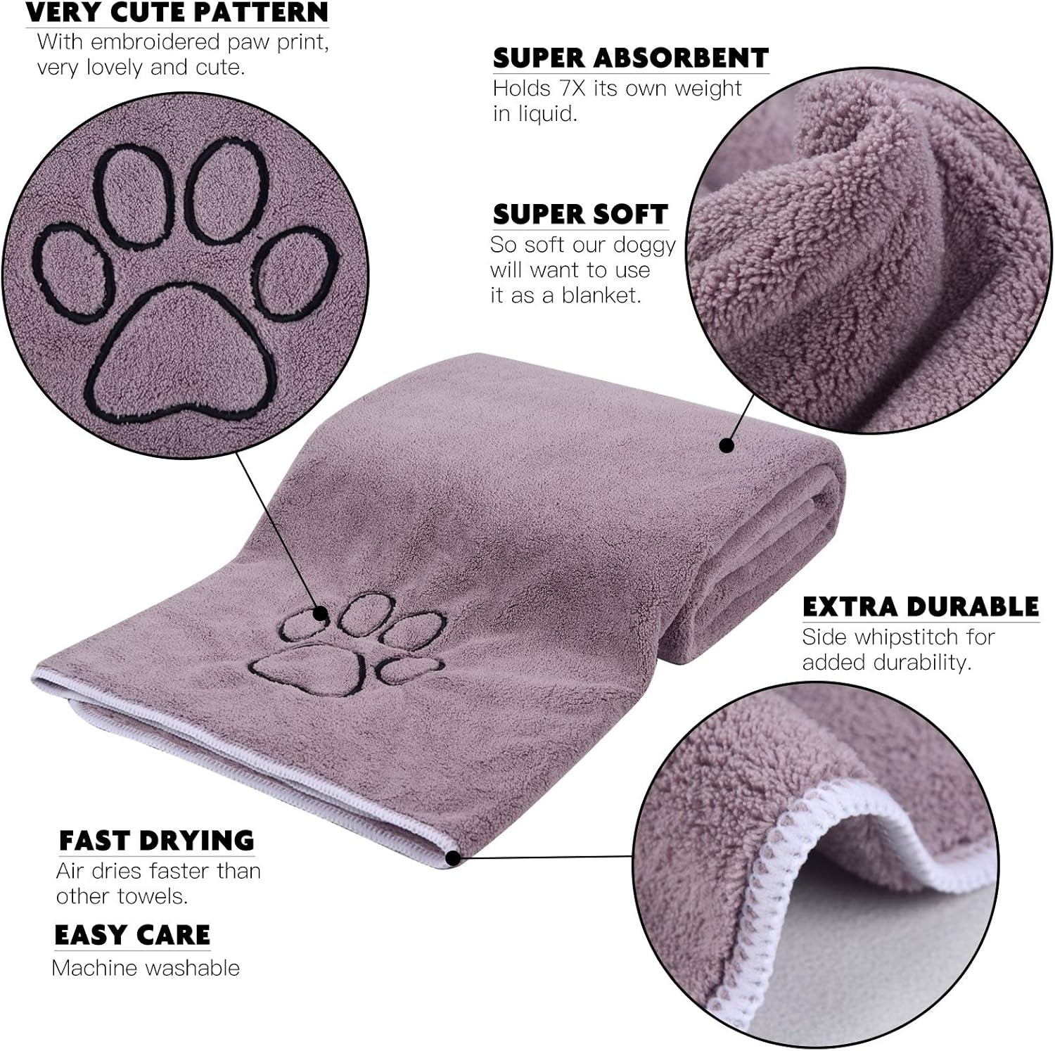 Dog Towel Super Absorbent Pet Bath Towel Microfiber Dog Drying Towel for Small, Medium, Large Dogs and Cats 30Inch X 50Inch Purple