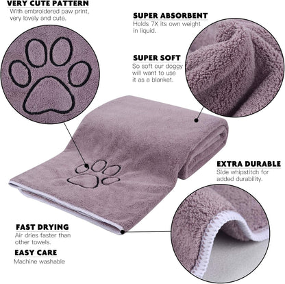 Dog Towel Super Absorbent Pet Bath Towel Microfiber Dog Drying Towel for Small, Medium, Large Dogs and Cats 30Inch X 50Inch Purple